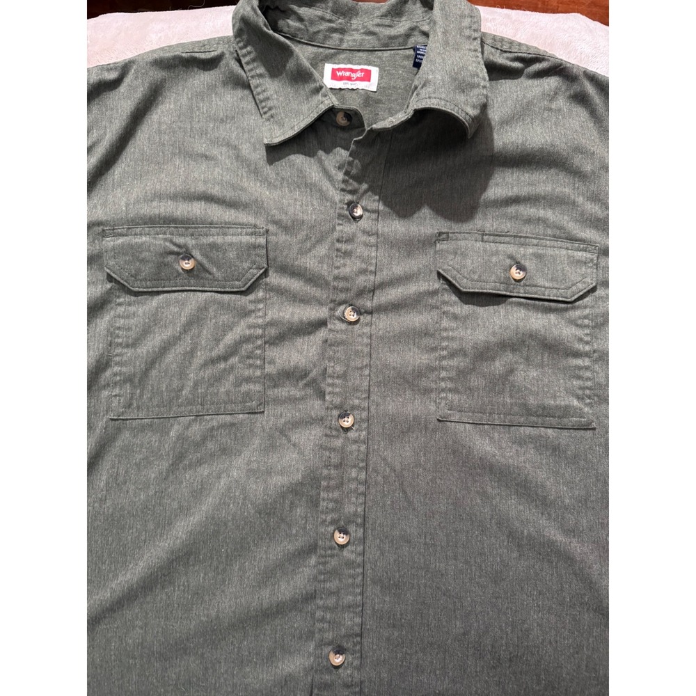 Wrangler Mens Olive Green Heathered Button Down Shirt Long Sleeve 2XL Workwear